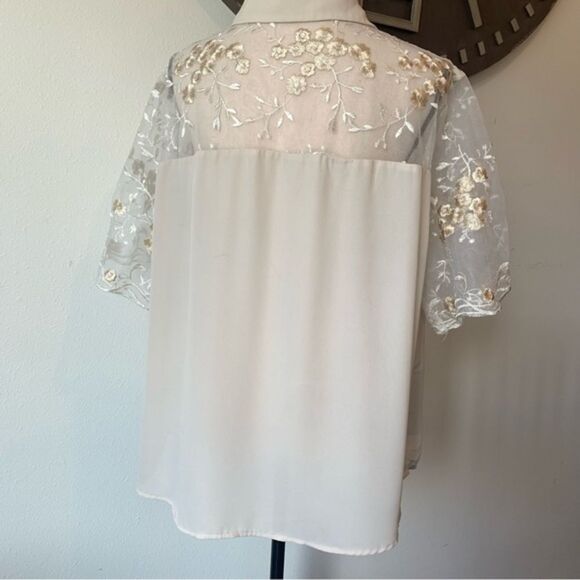 Shein Button Down Blouse Embroidered Lace Sleeves - Picture 5 of 8